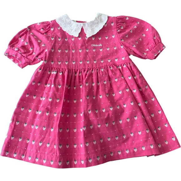 Vintage Oshkosh Strawberry Print Dress Pink with Collar 3T USA - Picture 1 of 7